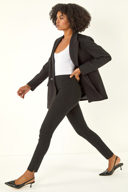 Roman Black Full Length Elastic Waist Stretch Trousers