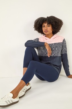 Roman Navy Elastic Waist Stretch Cropped Leggings
