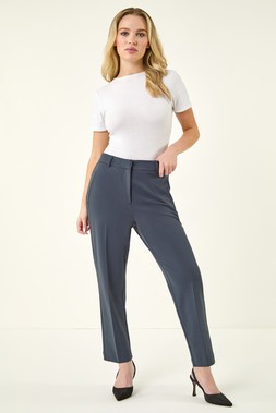 Roman Petite Dark Grey Short Straight Leg Stretch Trouser