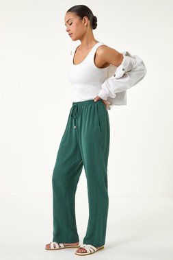 Roman Petite Dark Green Linen Mix Tie Waist Trousers