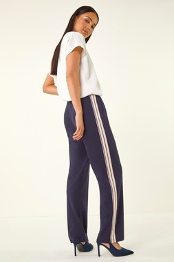 Roman Petite Navy Side Stripe Ponte Trouser
