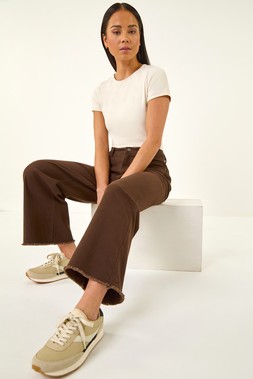 Roman Petite Chocolate Frayed Hem Stretch Trouser
