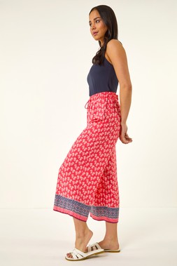 Petite Coral Border Print Cropped Trouser