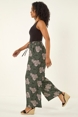 Roman Petite Khaki Abstract Leaf Trouser