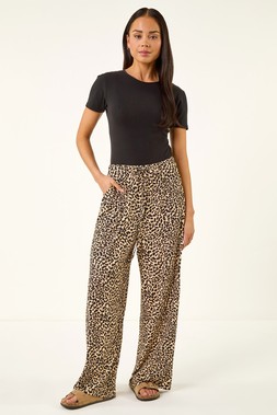 Petite Animal Print Wide Leg Trouser
