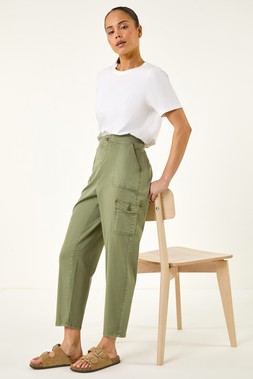Roman Petite Sage Cotton Cargo Stretch Trousers
