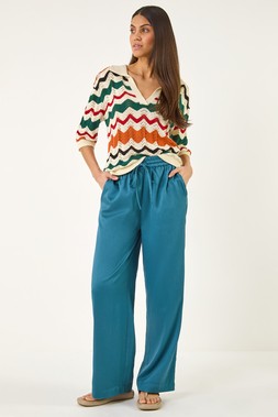 Roman Teal Textured Wide Leg Trouser