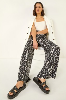 Roman Black Animal Print Stretch Trouser