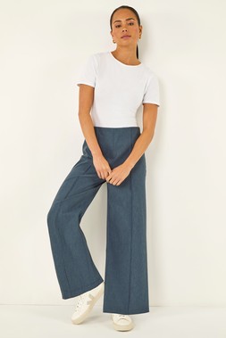 Roman petite Denim Pintuck Wide Leg Stretch Trouser