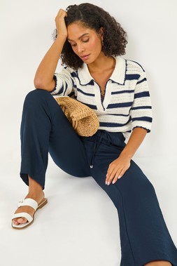 Roman Navy Cotton Air Flow Wide Leg Trouser