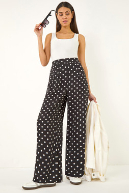 Roman Black Spot Print Wide Leg Trouser