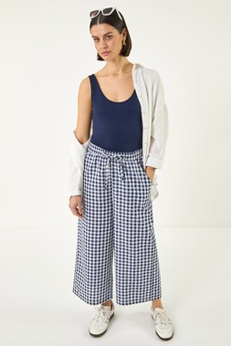 Roman Gingham Tie Waist Cropped Trouser