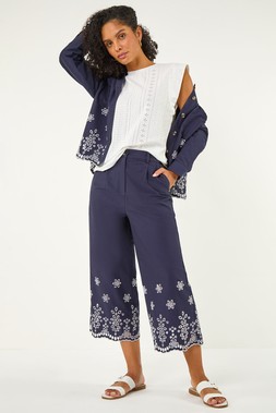 Roman Navy Anglaise Embroidered Cotton Culottes