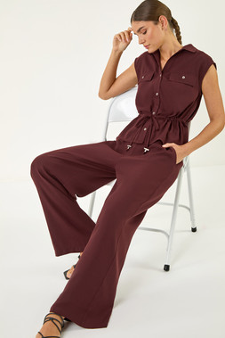Roman Chocolate Crepe Elasticated Waist Trouser