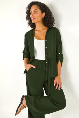 Roman Khaki Crepe Elasticated Waist Trouser