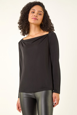Roman Black Cowl Neck Premium Stretch Top