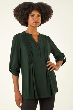 Roman Green Pintuck Jersey Stretch Top