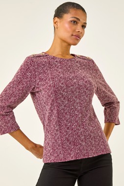 Roman Burgundy Textured Button Shoulder Top