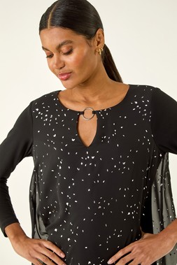 Roman Black Ring Front Foil Tunic Top