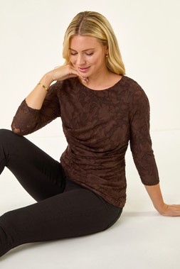 Roman Petite Chocolate Ruched Side Jacquard Top