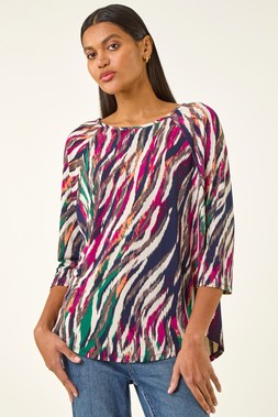 Roman Multi Stripe Print Stretch Tunic Top