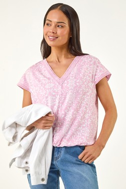 Roman Petite Pink V-Neck Stretch Top