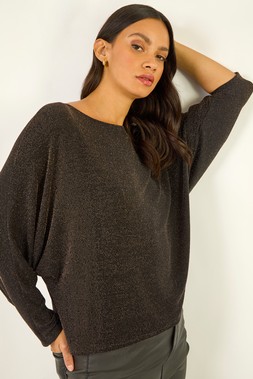 Dusk Black Shimmer Batwing Stretch Top