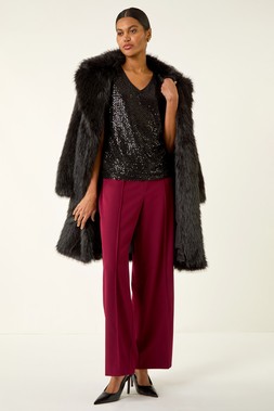 Roman Black Sequin V-Neck Stretch Top