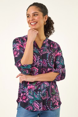 Roman Paisley Print V-Neck Stretch Shirt
