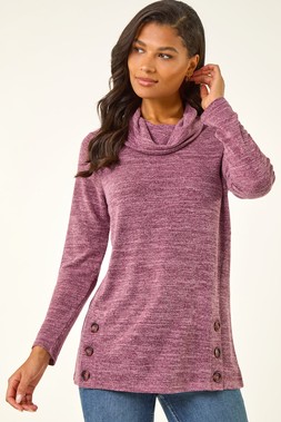 Roman Purple Cowl Neck Buttoned Top