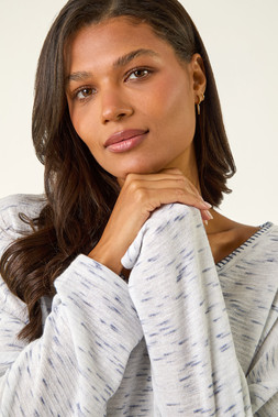Blue Contrast Stitch V-Neck Top