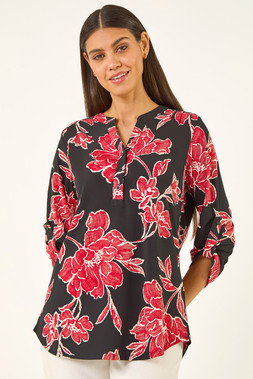 Roman Floral Puff Print Stretch Shirt