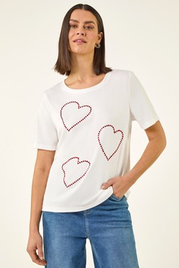Roman Ivory Embellished Heart T-Shirt