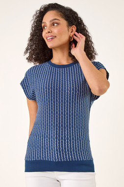 Roman Navy Textured Stretch T-Shirt