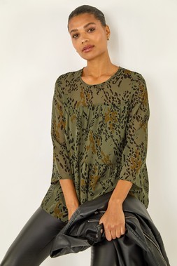 Roman Khaki Speckled Print Tiered Top