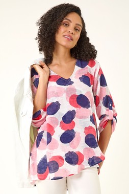 Roman Pink Abstract Wrap Hem Top