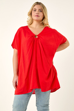 Roman Curve Red Ring Front Oversized Top