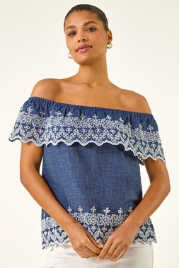 Roman Embroidery Detail Bardot Top