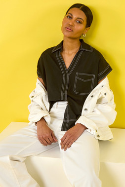 Roman Black Contrast Stitch Shirt