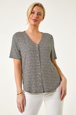 Roman Petite Spot V-Neck Stretch Blouse