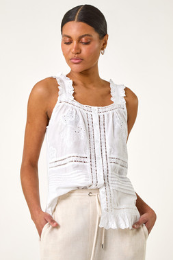 Roman Ivory Embroidered Trim Button Detail Cami