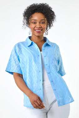 Roman Petite Blue Petite Jacquard One Pocket Shirt
