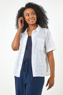 Roman Petite White Jacquard One Pocket Shirt