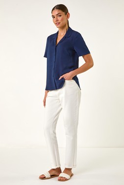 Roman Collared Short Sleeve Blouse