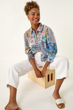 Roman Blue Patchwork Printed Shirt