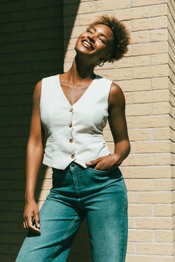 Roman Cotton V-Neck Button Through Waistcoat
