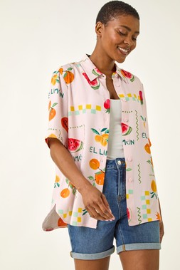 Roman Fruit Print Collared Shirt
