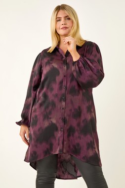 Purple Curve Print Buttoned Blouse