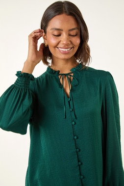 Roman Ruffle Front Tie Neck Blouse