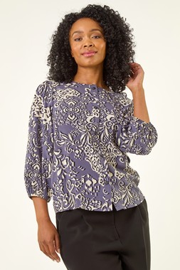 Roman Petite Purple Floral Print Button Blouse